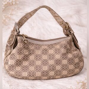 Kathy Van Zeeland Beige and Brown Floral Shoulder Bag